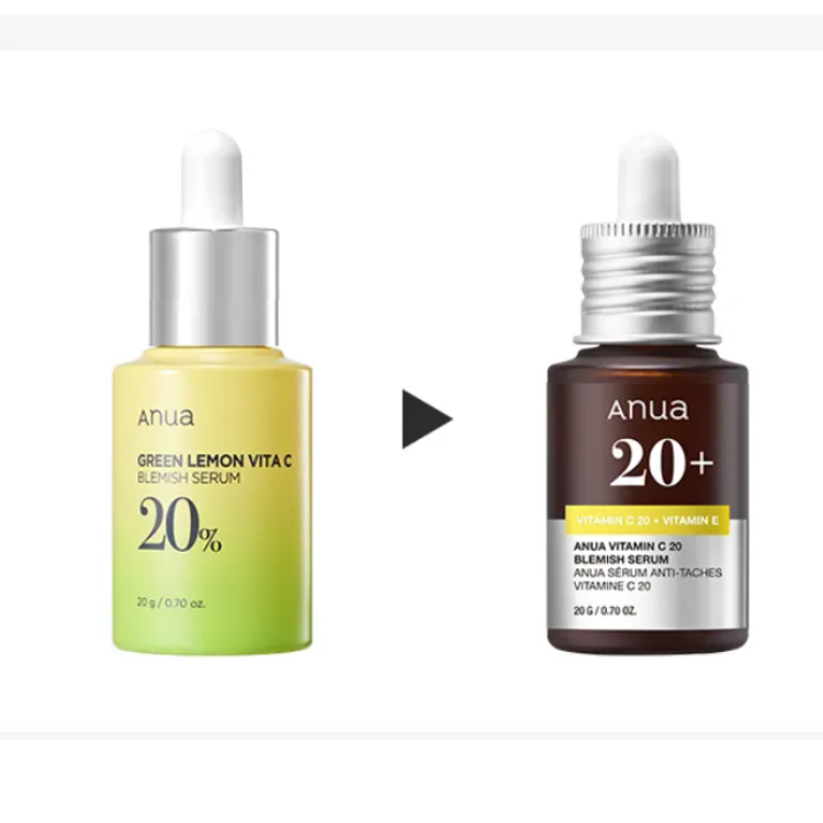 Two skincare serum bottles by Anua on a white background