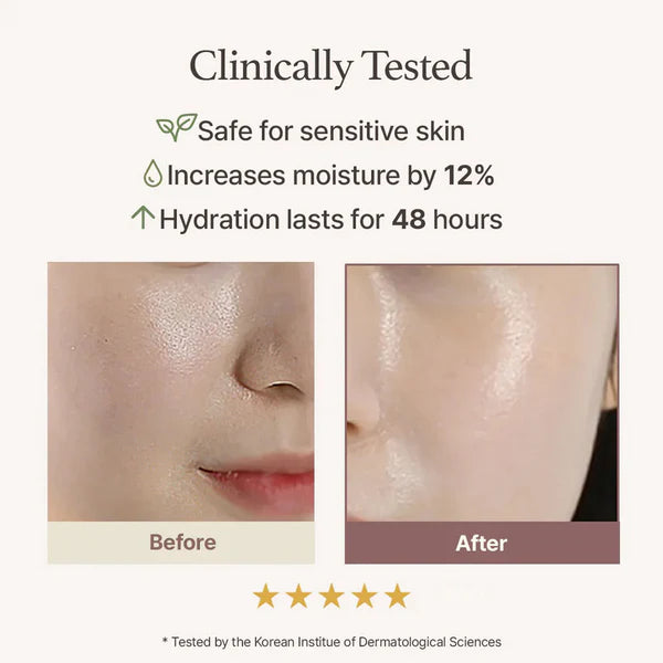 Before and after skin hydration comparison with clinical testing details.