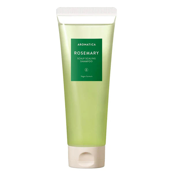 Tube of Aromatica Rosemary Scalp Scaling Shampoo on a white background