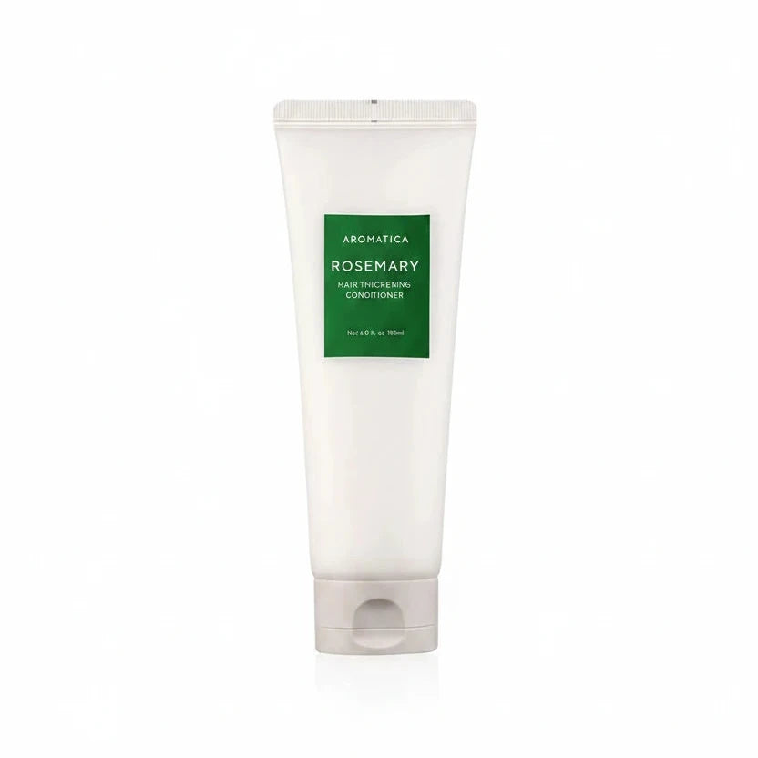 Aromatica Rosemary hair thickening conditioner tube on a white background