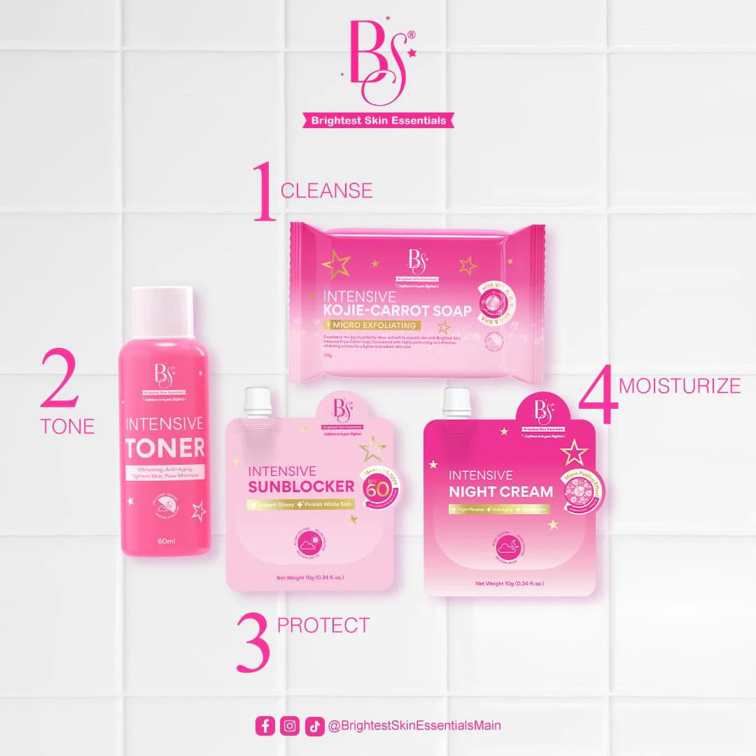Set of skincare products with pink packaging on a white background