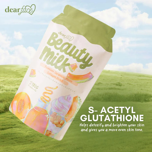 Package of 'Beauty Milk' with a scenic background