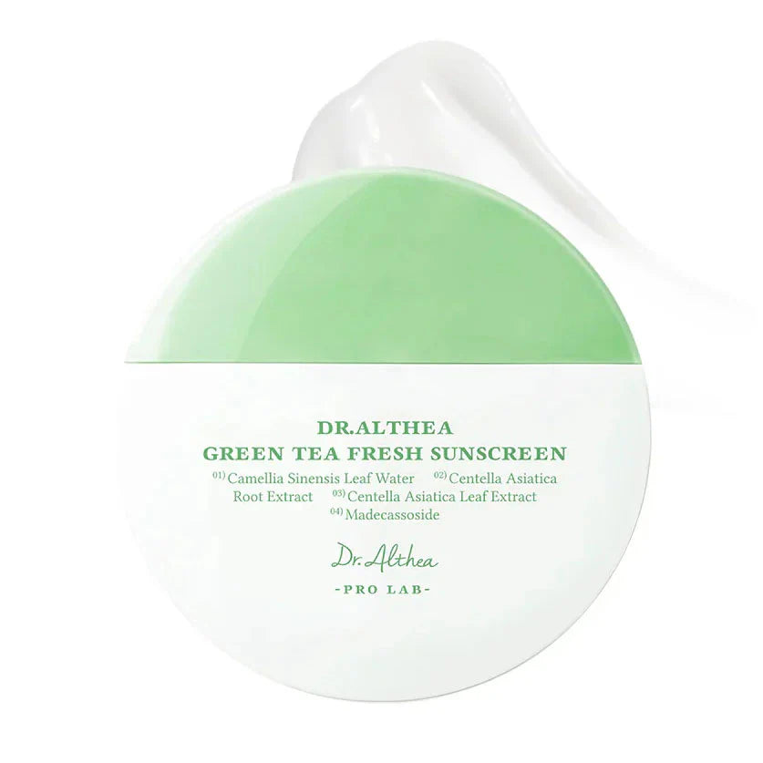 Dr. Althea Green Tea Fresh Sunscreen container on a white background