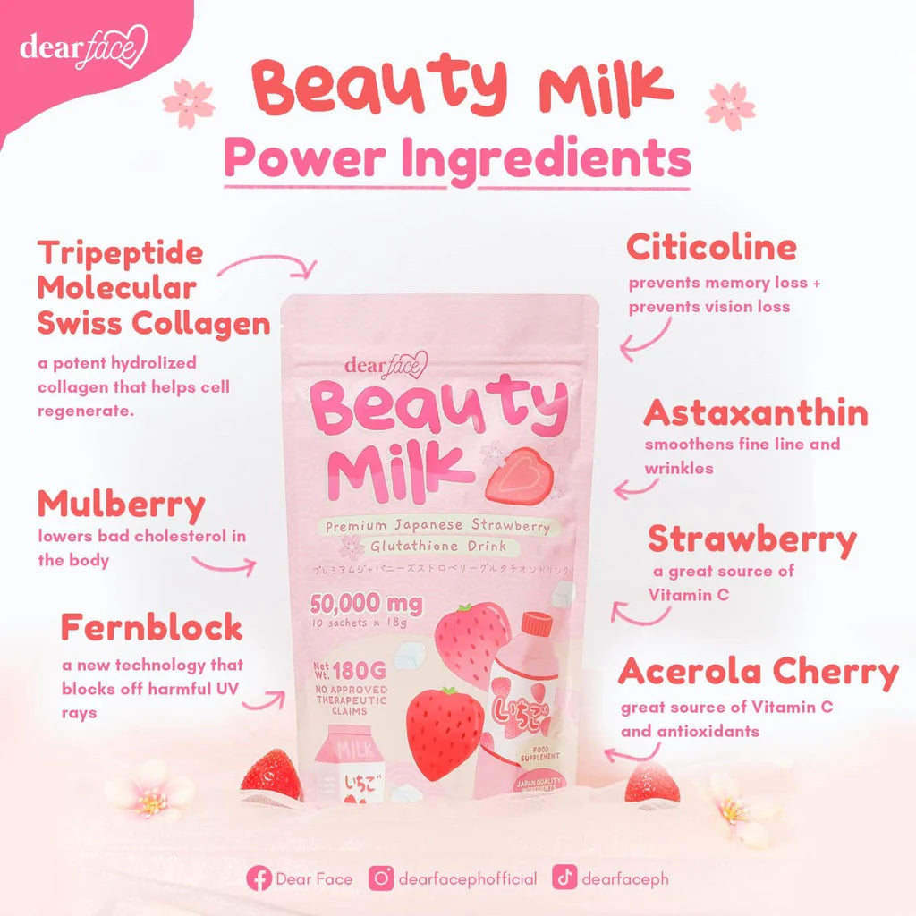 Dear Face Beauty Milk Premium Japanese Strawberry Glutathione Drink