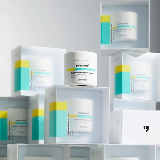 Skincare products with visible branding on a white background