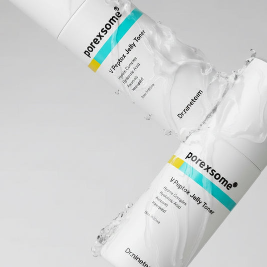 Two bottles of 'purexsome' skincare product on a light gray background