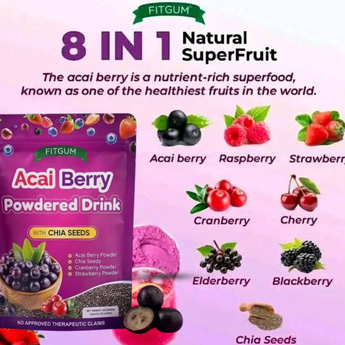 Fitgum Acai Berry Powdered Drink Dewy Demure Australia