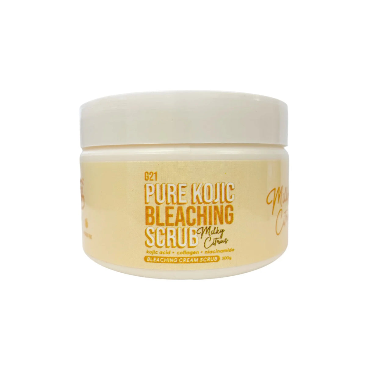 Jar of G21 Pure Kojic Bleaching Scrub on a white background