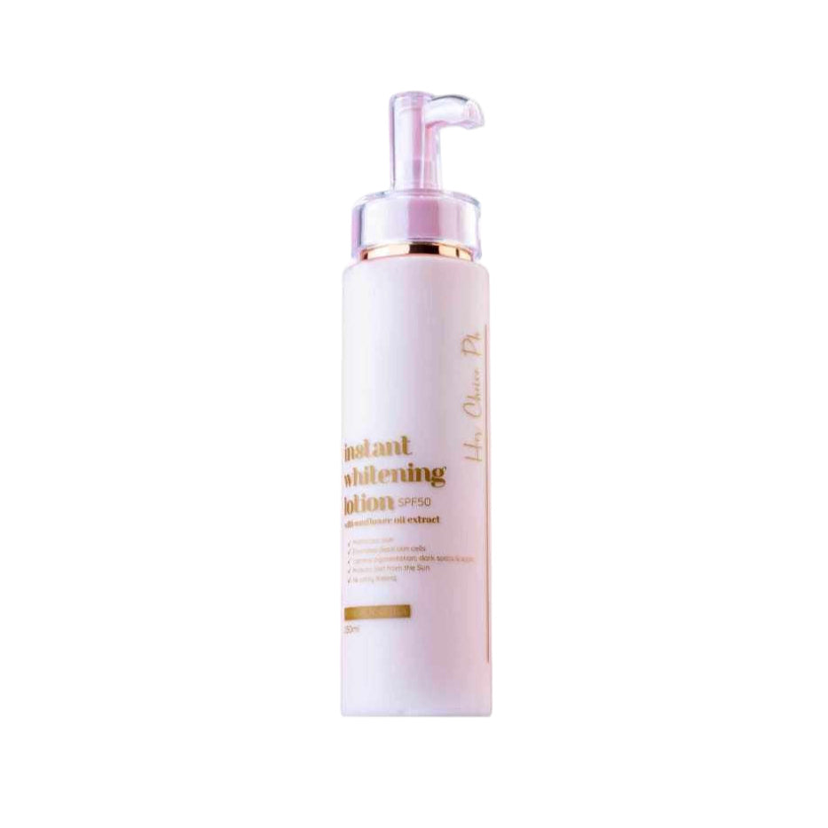 Her Chice Ph instant whitening lotion SPF50 bottle with pump on a white background