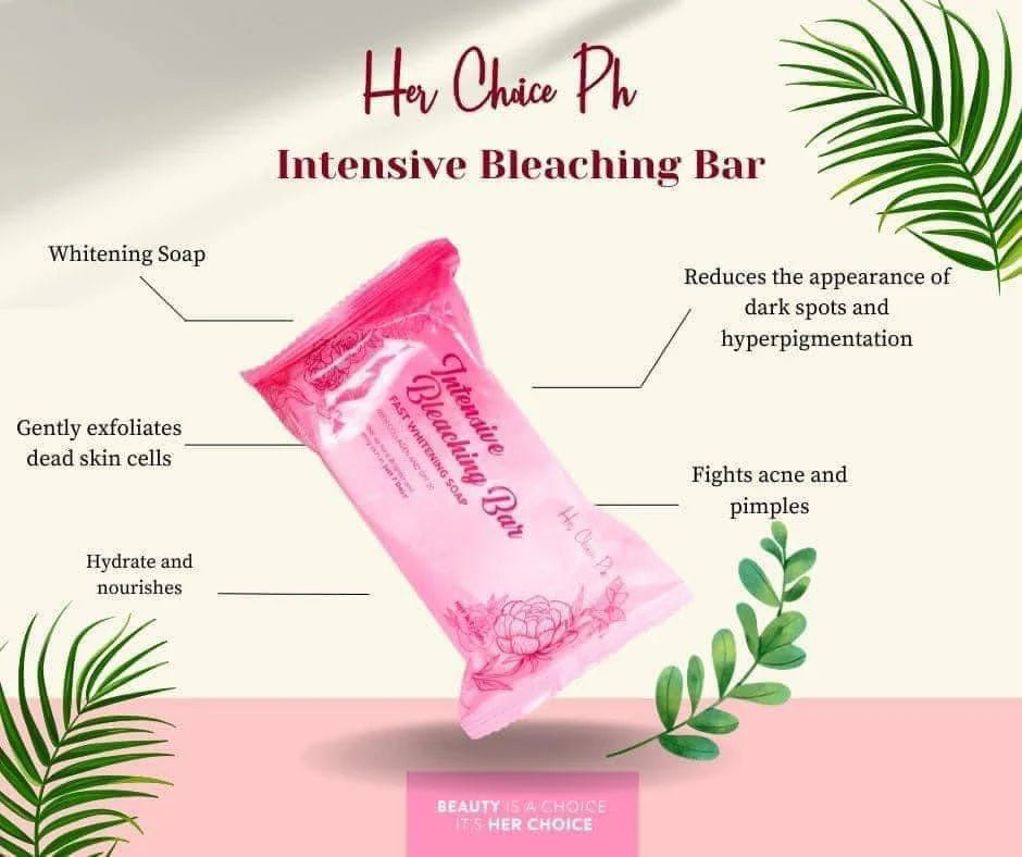 Pink intensive bleaching bar with text on a white background