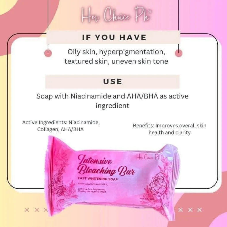 Pink soap bar with text on a pink and yellow background