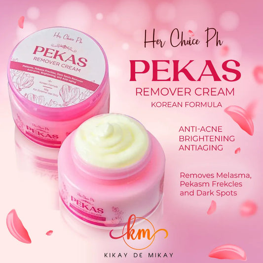 PEKAS remover cream with pink packaging on a pink background