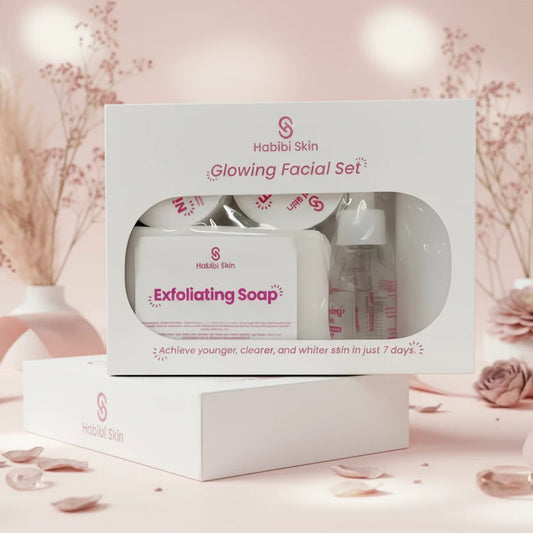 Habibi Skin Exfoliating Soap set in a white box on a wooden surface