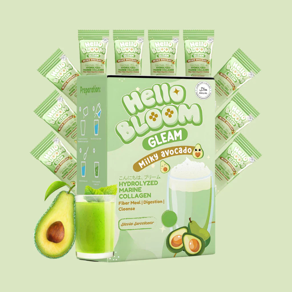Hello Bloom Milky Avocado product packaging with green background