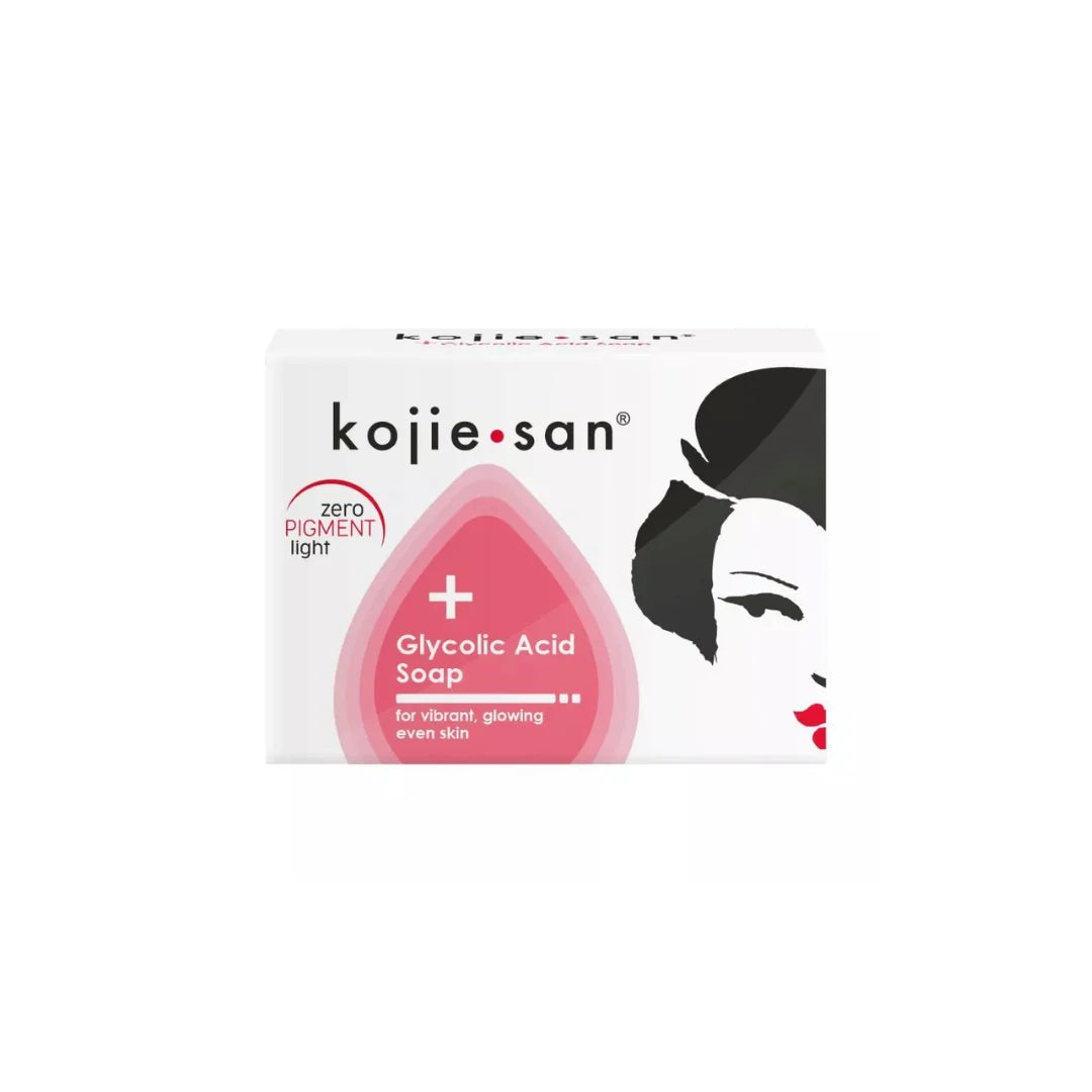 Kojie San Glycolic Acid Soap packaging on a white background