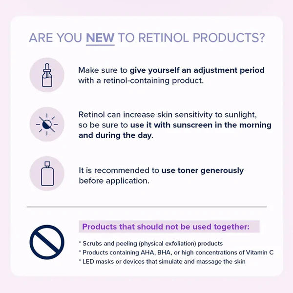 Instructions for using retinol products on a light purple background