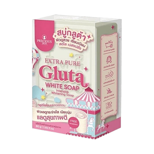 Box of Extra Pure Gluta White Soap with pink and white design