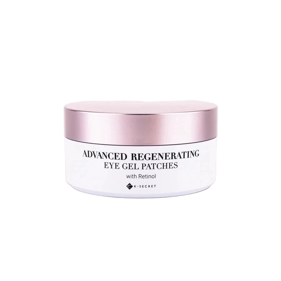 Container of Advanced Regenerating Eye Gel Patches on a light pink background