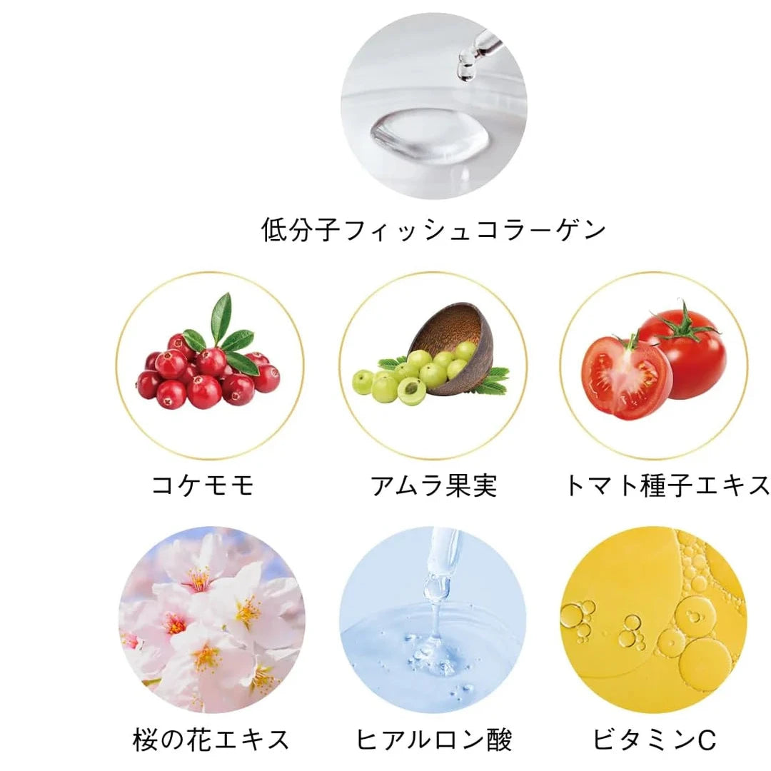 Illustration of cosmetic ingredients with their names in Japanese text.