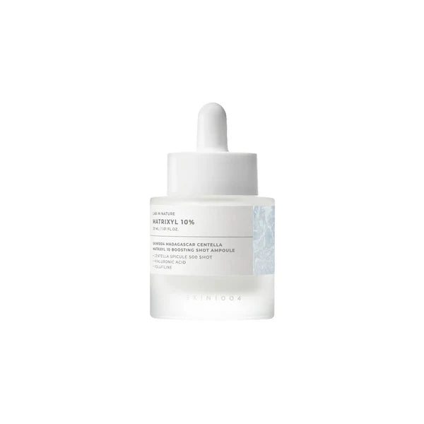 Skincare dropper bottle with text on a white background
