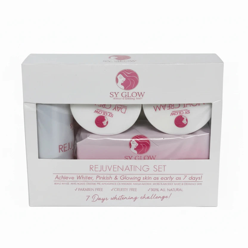 SY Glow rejuvenating set packaging on a white background