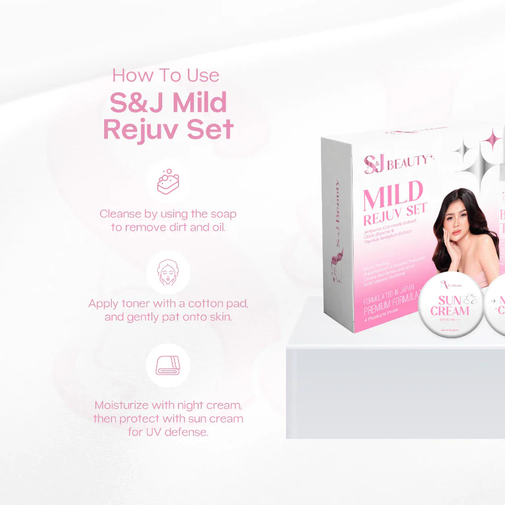 S&J Mild Rejuv Set packaging with usage instructions on a white background