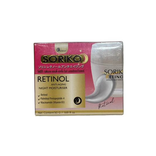 Soriko Retinol night moisturizer packaging on a gray background