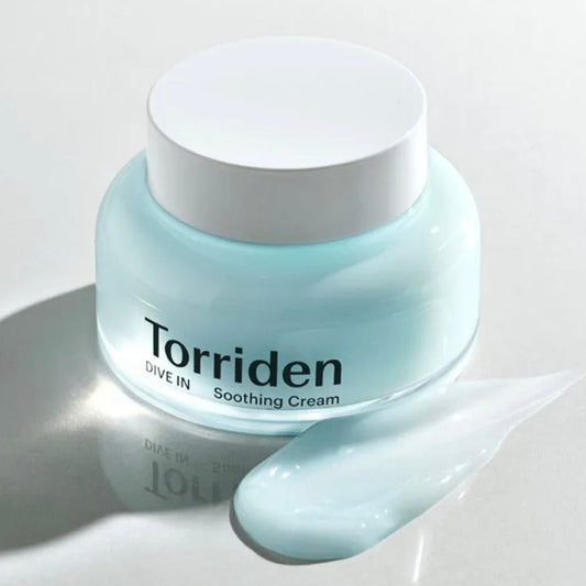 Torriden Soothing Cream jar with a sample on a light background