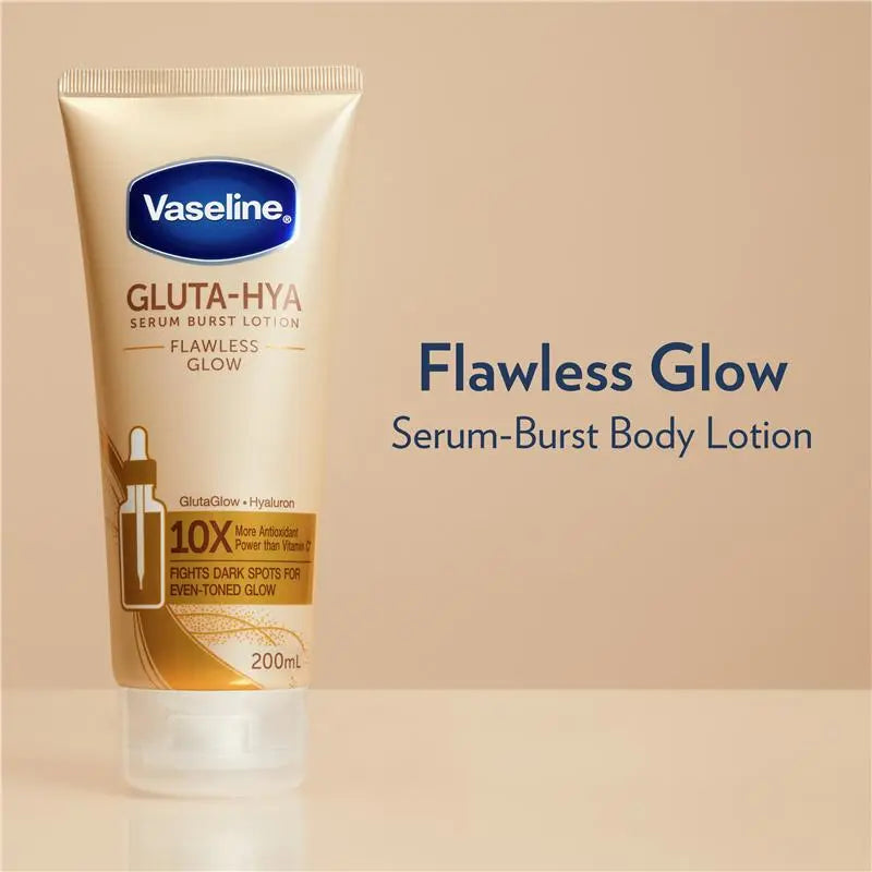 Vaseline Gluta-Hya serum burst body lotion on a beige background
