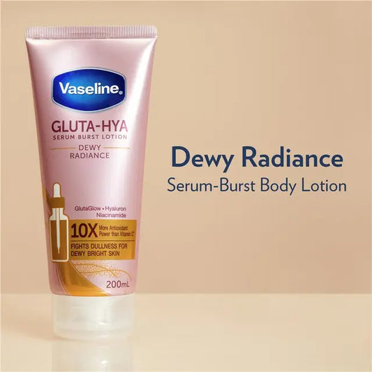 Vaseline Gluta-Hya serum burst body lotion on a beige background