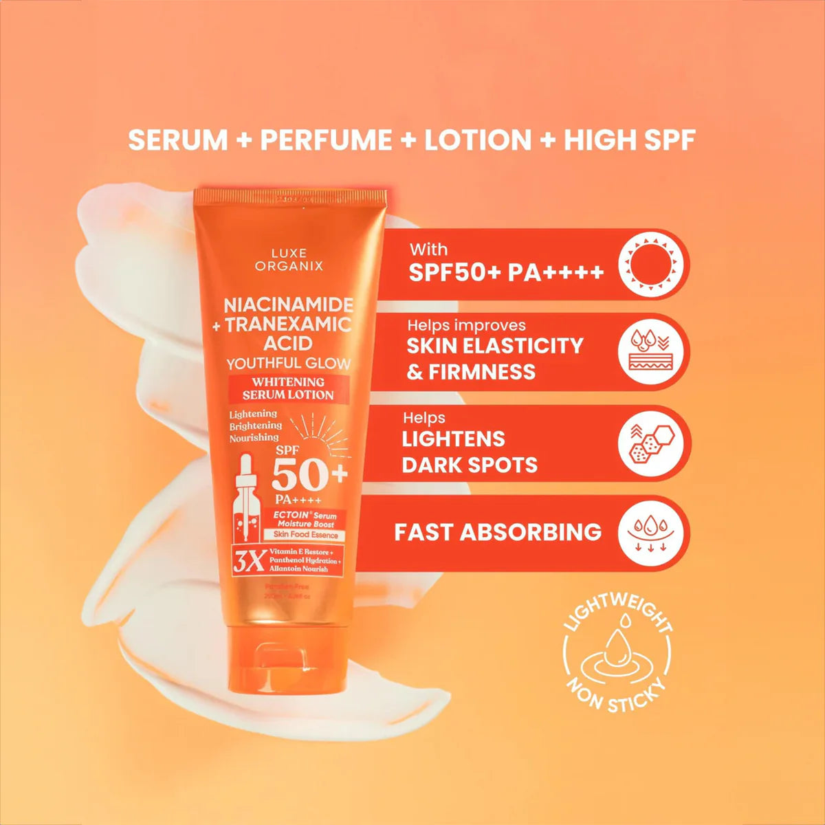Luxe Organix Niacinamide + Tranexamic Acid Whitening Serum Lotion spf50+ pa++++