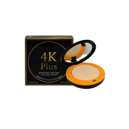 Makeup compact with '4K Plus' branding on a white background