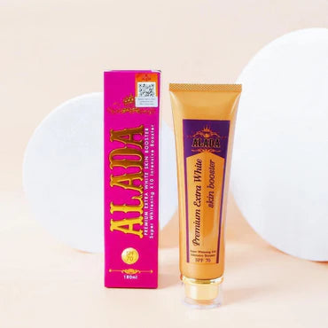 ALADA Premium Desert White skin booster with packaging on a beige background