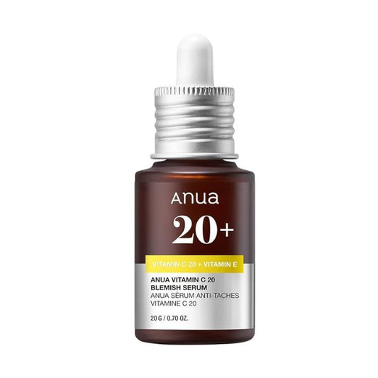 Anua Vitamin C 20+ blemish serum bottle on a white background