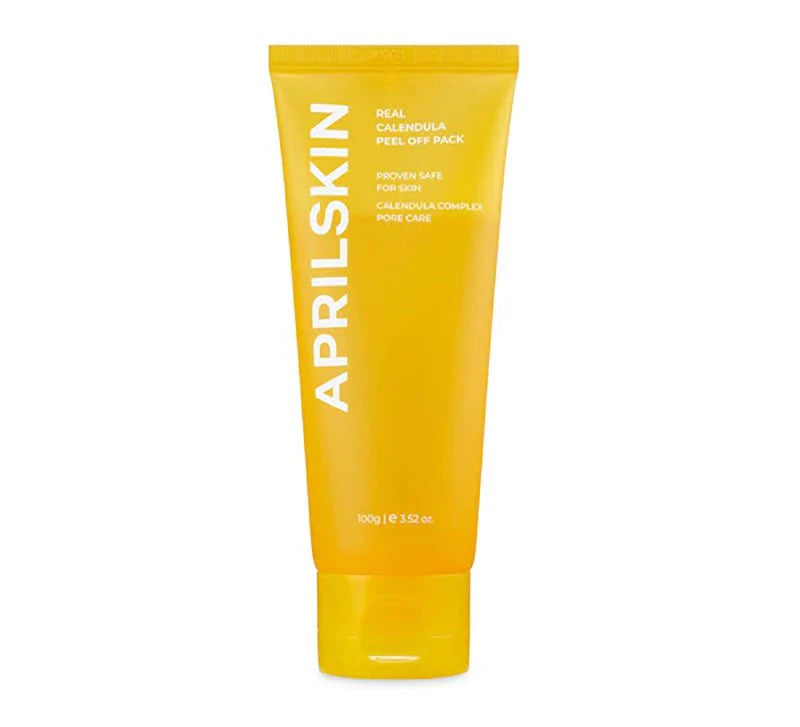 A yellow tube packaging of April Skin Real Calendula Peel Off Pack.