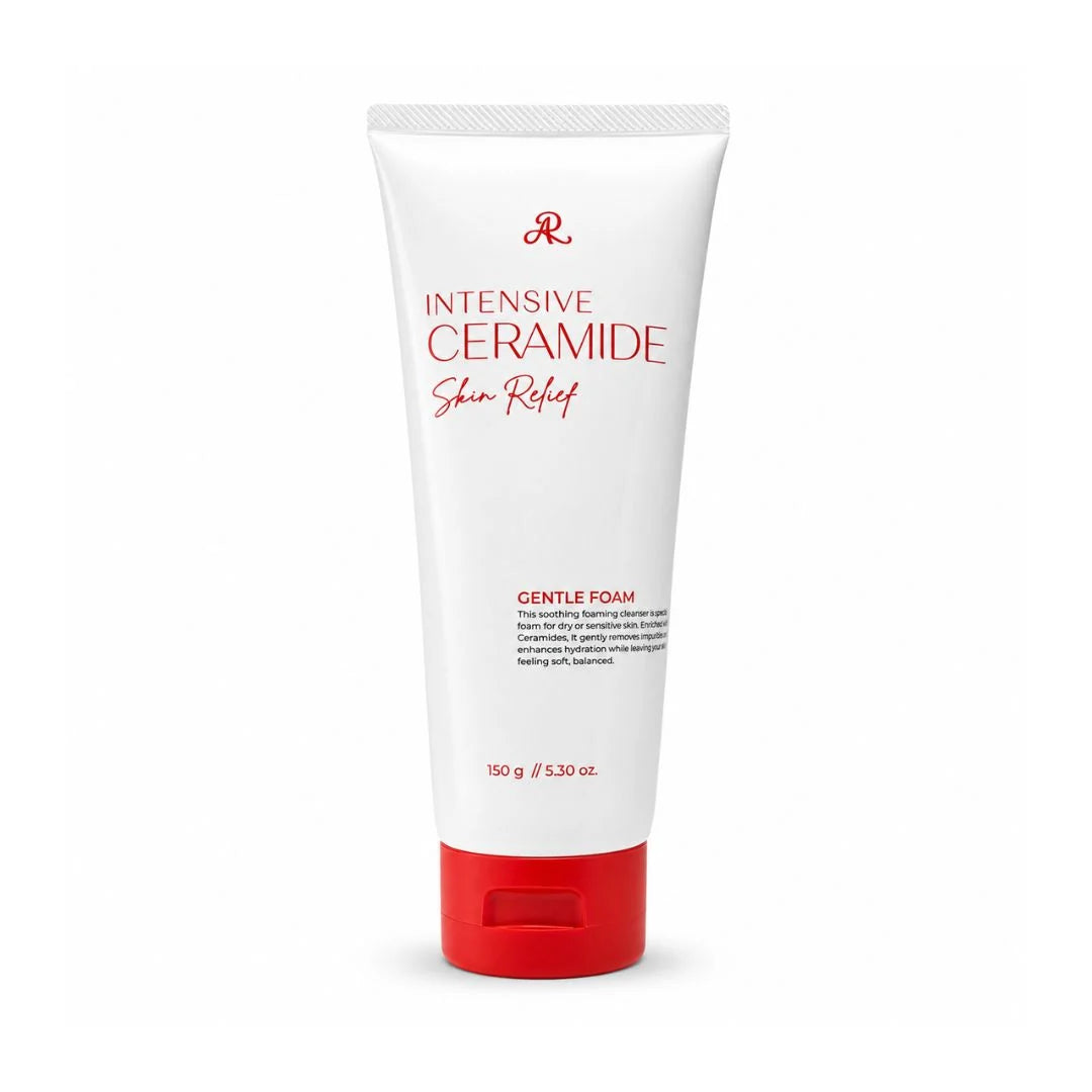 A white squeeze tube of Avene Intensive Ceramide Skin Relief Gentle Foam with a red cap, shown on a clean white background.