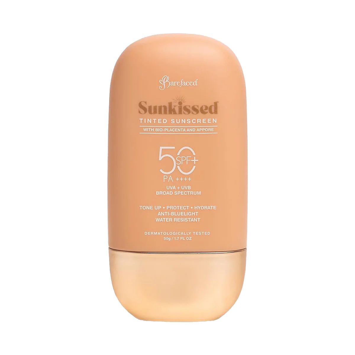 Sunkissed tinted sunscreen bottle on a white background