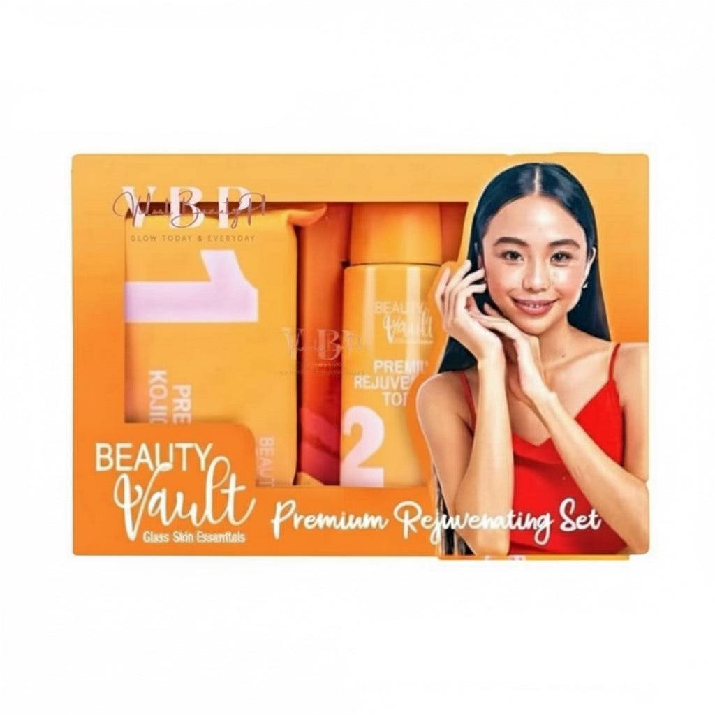 Velvet Beauty Ph skincare set with a woman on an orange background