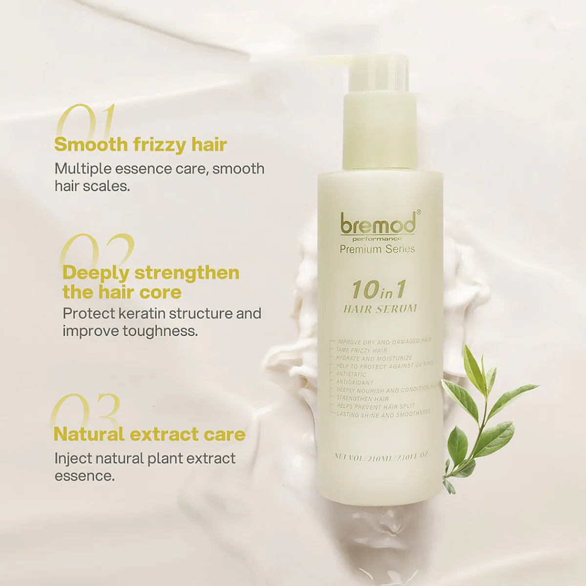 Bremod hair serum bottle with text on a white background