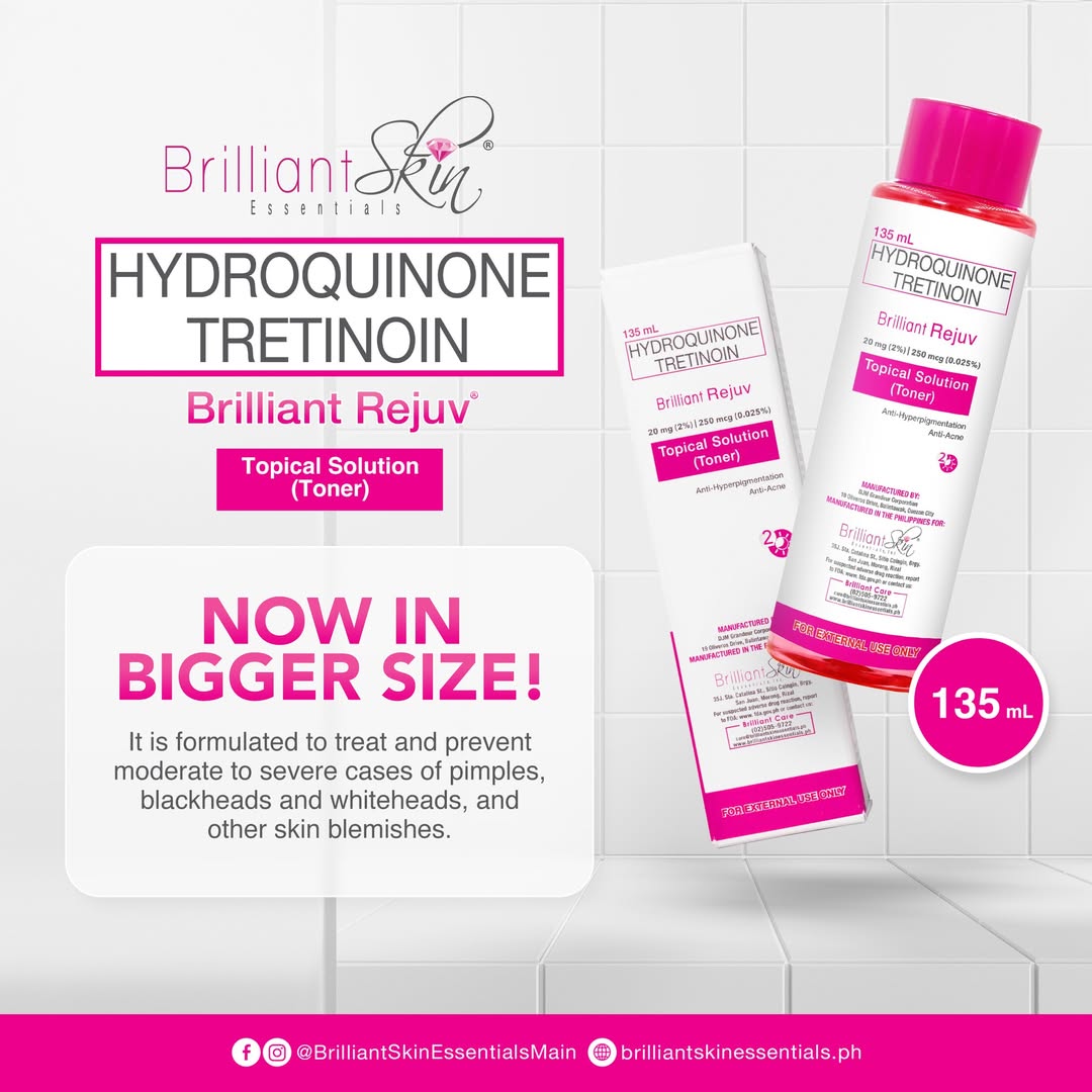 Brilliant Skin Essentials Hydroquinone Tretinoin topical solution with packaging on a white background