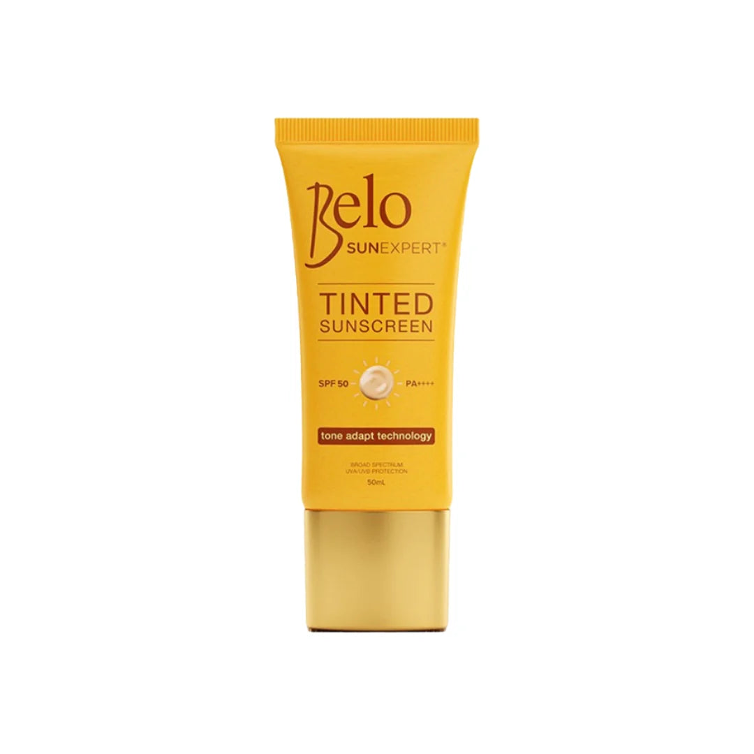 Belo SunExpert tinted sunscreen tube on a white background