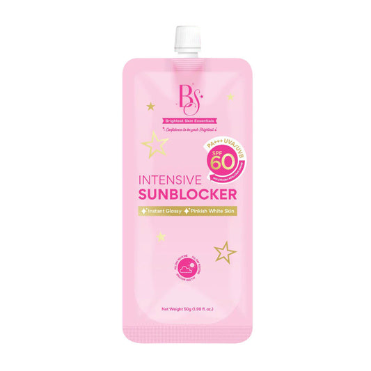 Pink sunblocker packaging with branding on a white background