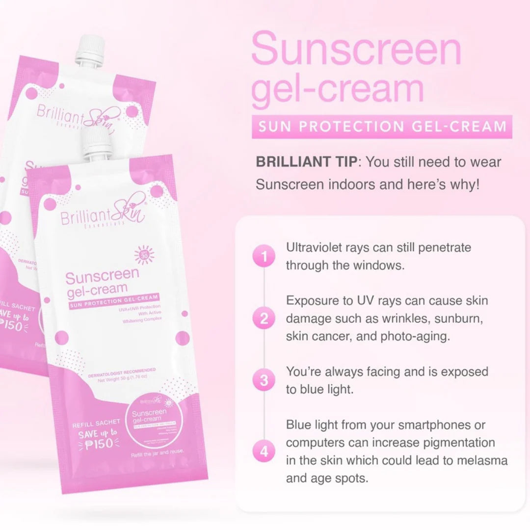 Sunscreen gel-cream packaging with product details on a pink background