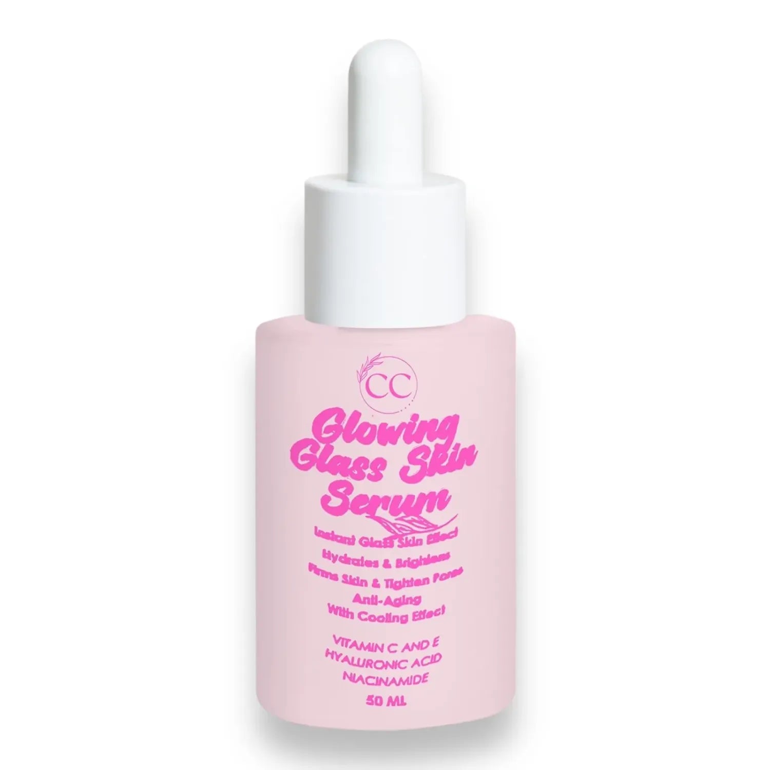 Pink serum bottle with dropper on a white background