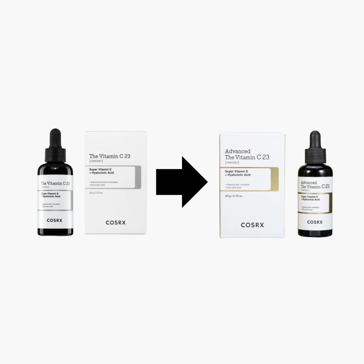 Cosrx skincare products including a dropper bottle and box on a white background