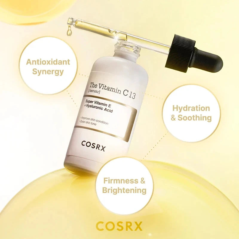 Cosrx skincare product with dropper on a yellow background