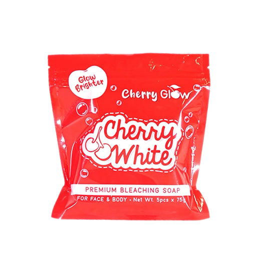 Red packaging of Cherry White premium bleaching soap on a white background