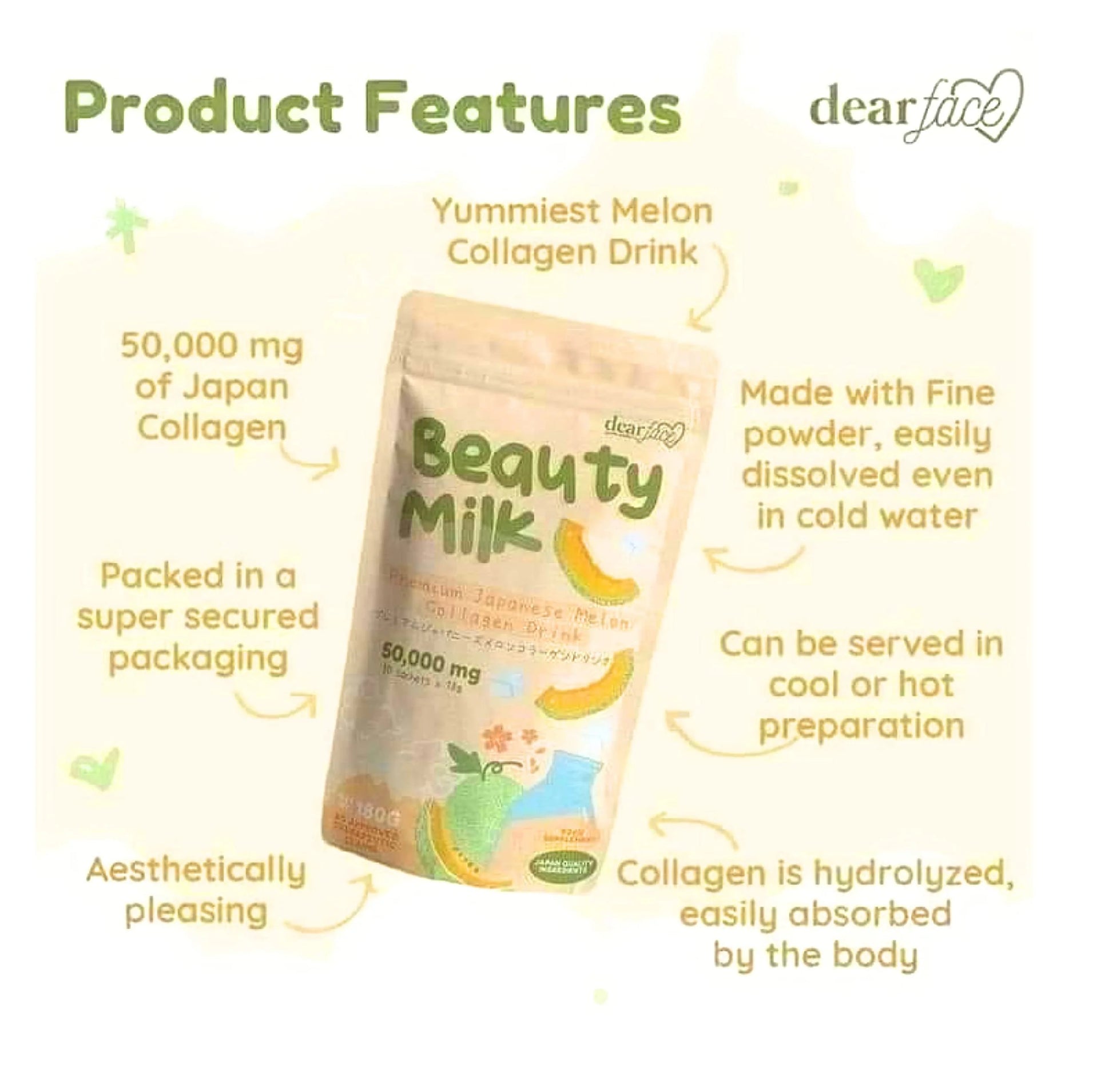  DEAR FACE Beauty Milk Melon Collagen Drink Dewy Demure Australia
