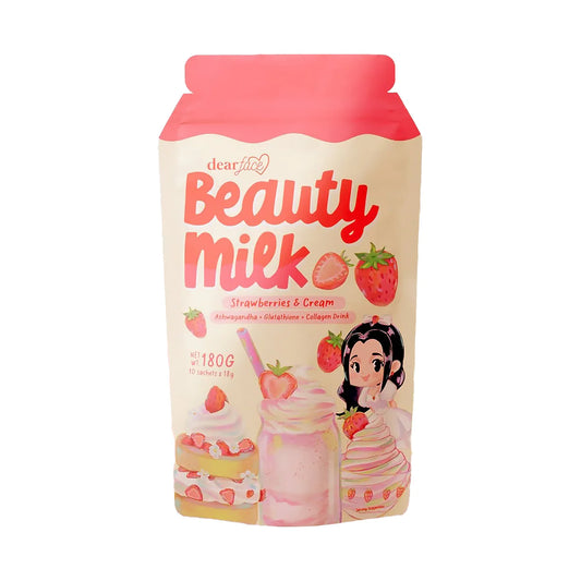Beauty Milk packaging with strawberry design on a white background