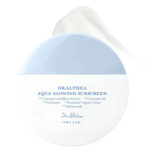 Dr Althea Aqua Glowing Sunscreen packaging on a white background